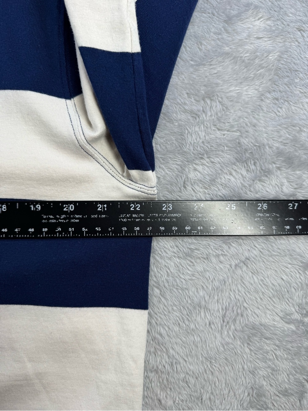 J.Crew Factory Mens L Rugby Shirt Navy Ivory Stripe Chambray Collar Preppy - Picture 13 of 14